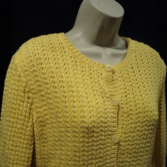 Talbots Sweaters - Talbots Petites Yellow Cable Knit Cardigan Sweater